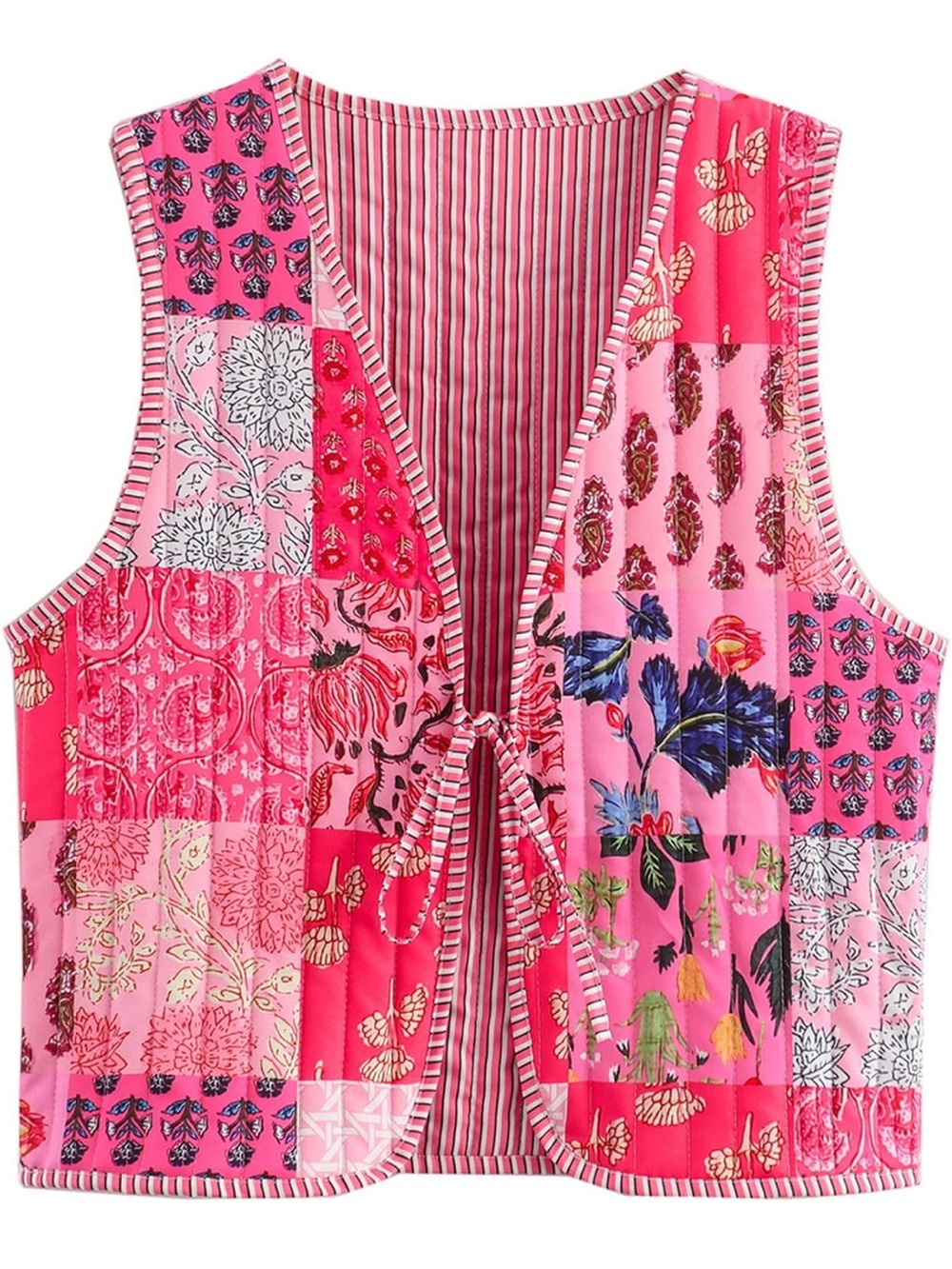 NWOT Patchwork Tie-Front Pink Floral Vest Large
